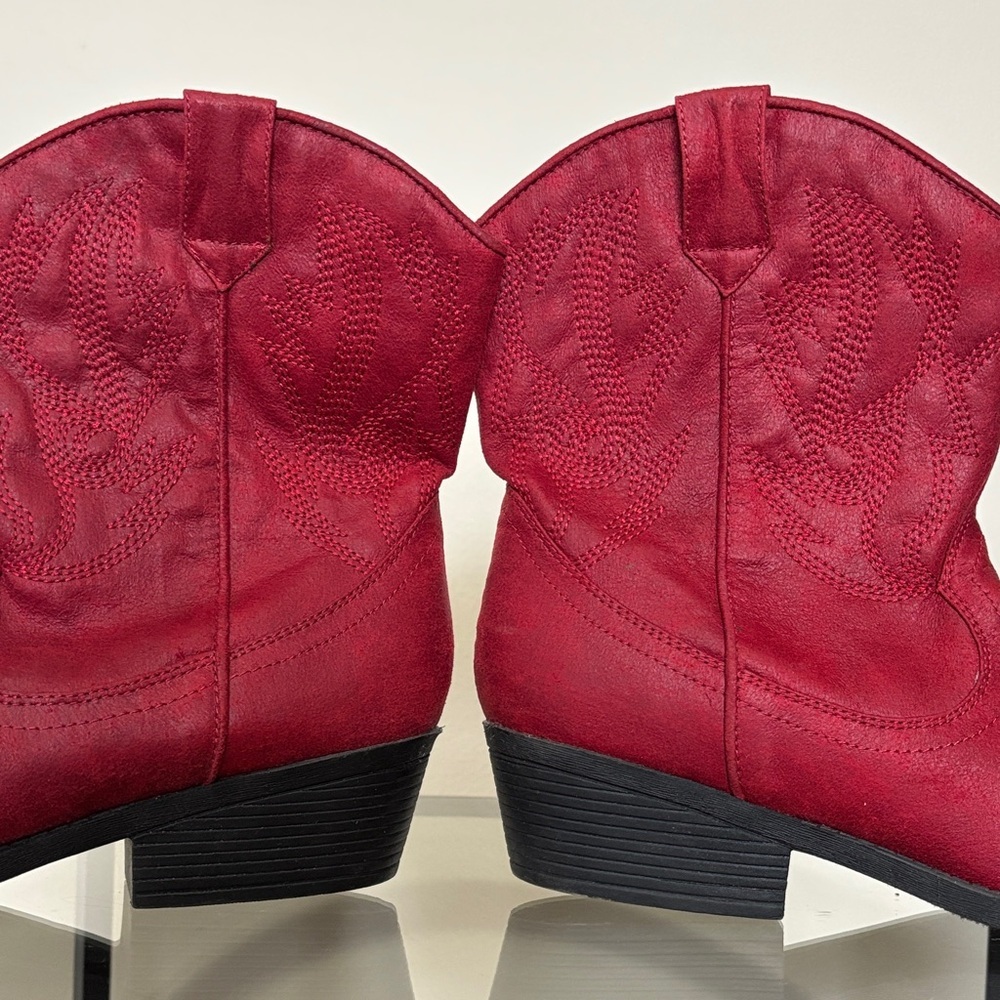 Women's Red Western Ankle Boots Mid-calf - Picture 8 of 14
